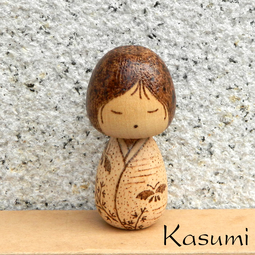 Wood burned kokeshi doll Kasumi