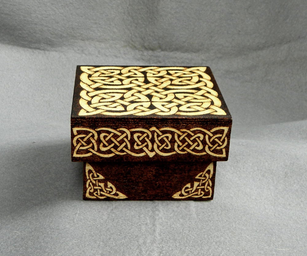 Celtic Bear Jewelry Box. Red Velvety Insides. Pyrography Polar