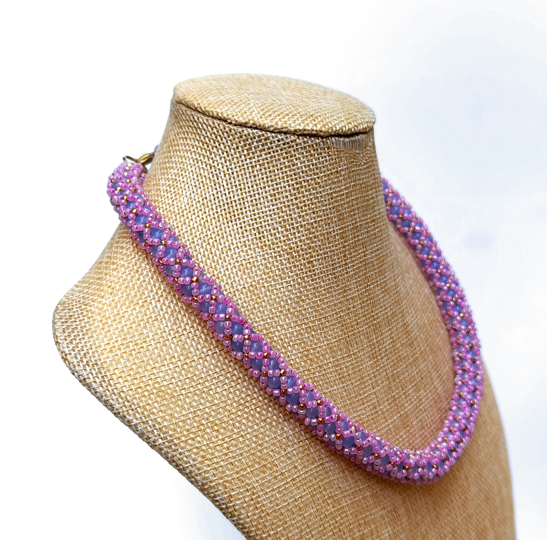 Elegant handcrafted beaded rope necklace with chalcedony beads
